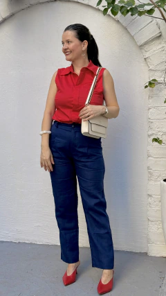 Camisa Cavada Tricoline Bruna - Vermelho - comprar online