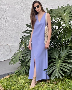 Vestido Fenda Rosângela - Azul Hortência - comprar online