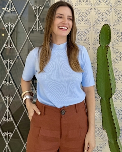 Blusa Manga Tricô - Azul Céu - comprar online
