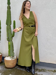 Vestido Fenda Rosângela - Verde Militar - comprar online