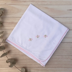 manta de algodón (flor blanca con rosa)