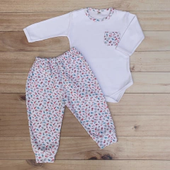 conjunto body y pantalón (flor salmón y turquesa) - comprar online