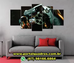 Quadro Mosaico 5 Peças Arma Revolver 3