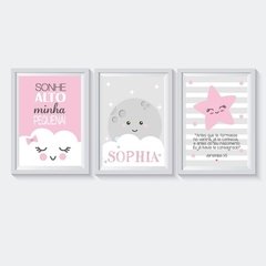 TRIO DE QUADROS LUA E ESTRELA (NOME PERSONALIZADO)