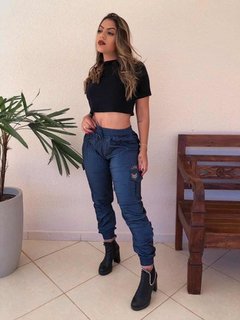 Calça Feminina Cintura Alta Cargo Detalhe Militar Bolsos Pmg