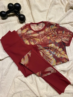 LEGGING VERMELHA COM TELA FLORAL (M) - Equilive