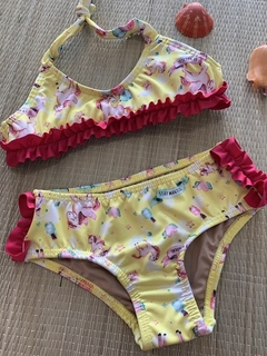 CONJUNTO JUVENIL TOP C/ BABADO E CALCINIHA MÉDIA AMARELO FLORES