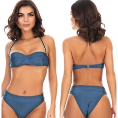 CALCINHA ALTA ASA DELTA LISA AZUL MARINHO METALIZADO - comprar online