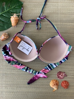 TOP C/ BOJO ENTRELACE LISTRAS FOLHAS ROXAS (P) - comprar online