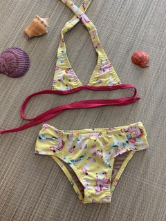 CONJUNTO TOP CORTINÃO E CALCINHA BORBOLETA AMARELO UNICÓRNIOS