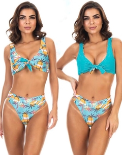 TOP ESTILO REGATA DUPLA FACE AZUL COM COQUEIROS