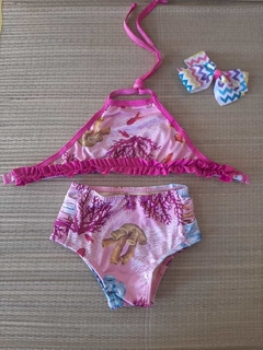 TOP CROPPED EST. / CALCINHA HOT PANTS ROSA ALGAS