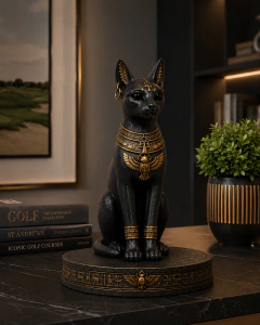 Estátua Gato Egípcio Bastet Decorativa Preto E Ouro Místico - loja online