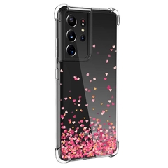 Capinha Corações Anti Quedas + Película 5D Cerâmica Galaxy S21 Ultra