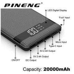 Carregador Portátil PINENG PN-962 (PRETO) 20.000mAh Quick Charge QC 3.0 Tipo-C na internet