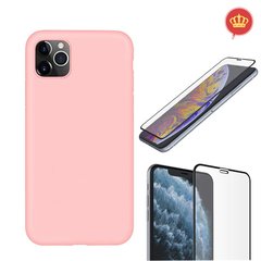Capa Rosa Claro Silicone Flexível iPhone 11 Pro Max + Película 5D Nano