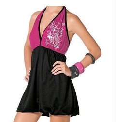 Mini vestido frente única preto/rosa