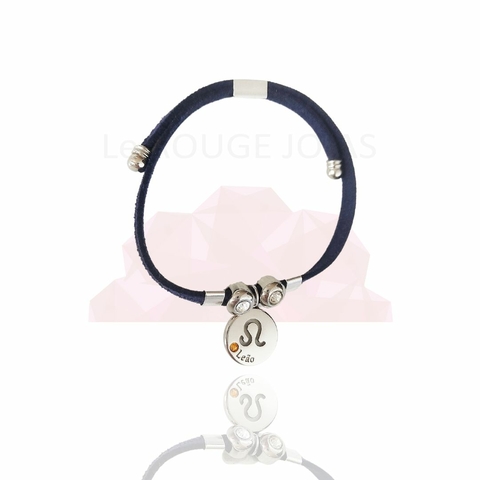 Pulseira de signo regulável cristal- banhada a ródio branco - Leão
