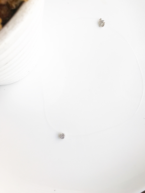 Chocker Fio Nylon Ponto Luz-banho ródio branco