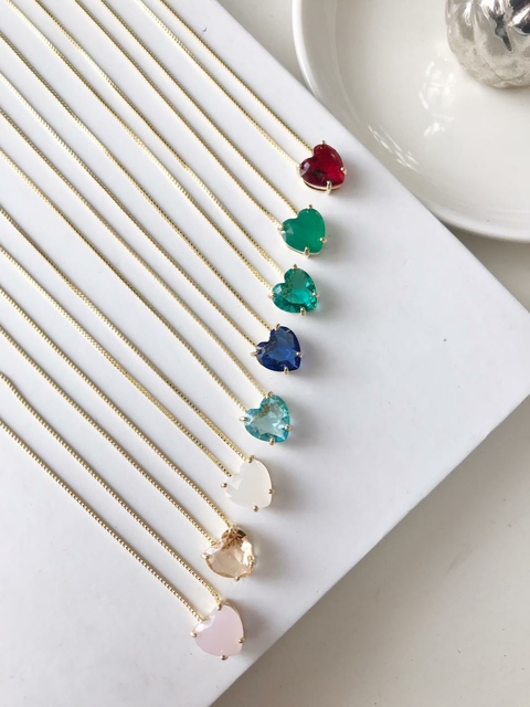 Conjunto Coraçao Cristal color-banhado a ouro amarelo