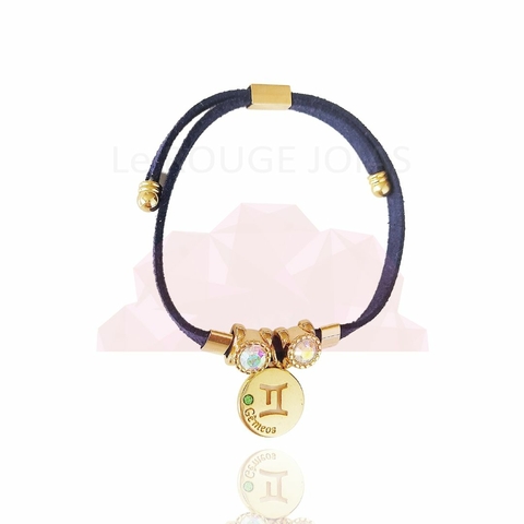 Pulseira de signo regulável cristal- banhada a ouro amarelo - Gêmeos