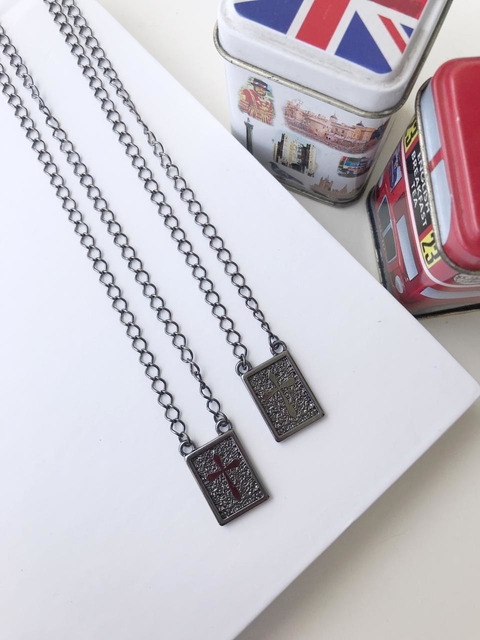 Escapulário Masculino LR-banhado a ródio negro