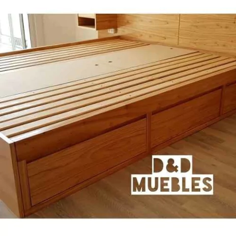 Cama 2 Plazas Box En Paraiso C/ Cajones Y Baulera + Respaldo