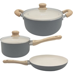 Batería De Cocina Hudson Gris Con Antiadherente 5 Piezas Grey