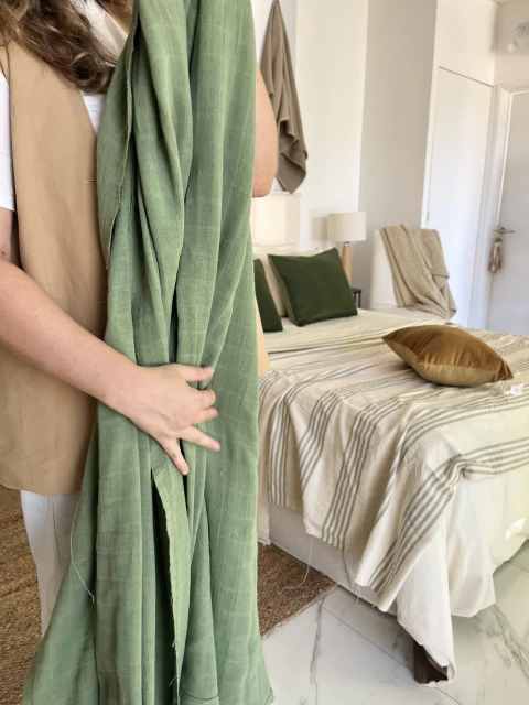 Manta Gasa Arrugada Verde Eucalipto