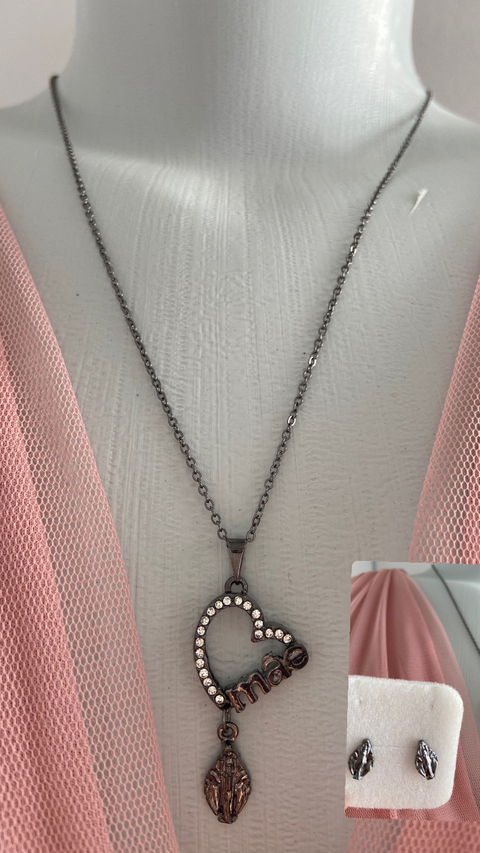 Conjunto coração de mãe e brincos Nossa Senhora das Graças