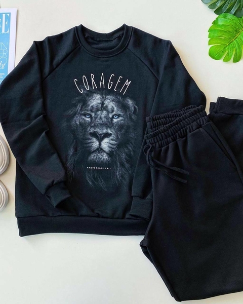 Conjunto de moletom preto Leão coragem unissex - comprar online