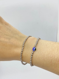 Pulsera de acero, mujer, bolitas con o sin ojito