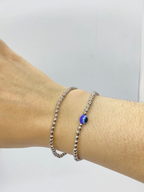 Pulsera de acero, mujer, bolitas con o sin ojito - comprar online
