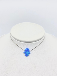 Conjunto Hamsa, manito de mujer, piedra Opalo Rodinado