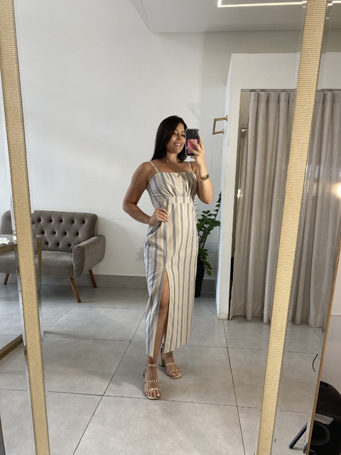 Vestido Linho Midi Listras - comprar online
