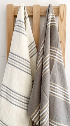 Manta Bambu Rayas finas Beige y Gris - comprar online