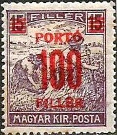 17743 ... HUNGRIA - SELOS COM SOBRECARGA PORTO 100 FILLER - COM GOMA - MARCA DE CHARNEIRA