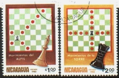 18520 ..... NICARÁGUA - JOGO DE XADREZ , MOVIMENTOS DAS PEÇAS = PIÃO E TORRE - 1983 - USADOS