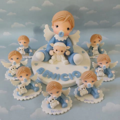 Combo 10 souvenirs + adorno de torta bautismo - tienda online