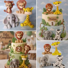 Adorno Torta 4 animales hojas y vela - comprar online