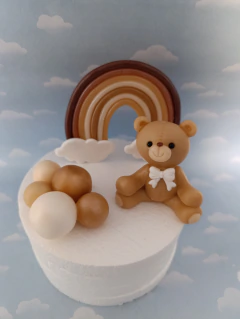 Adorno Torta osito con arcoiris y globos - Nubecitas