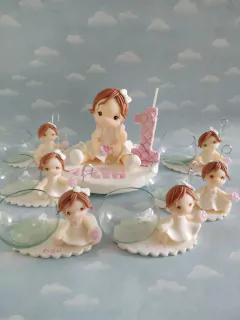 Souvenirs 10 Portavelas angelitas bautismo - Nubecitas