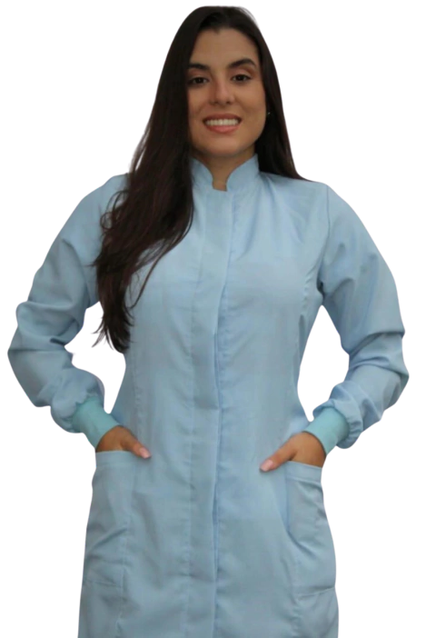 Jaleco feminino azul claro - tecido MICROFIBRA, a partir de: - Via Blanco Jalecos - Jalecos para profissionais e estudantes da área da saúde