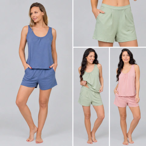 Art 27023 Pijama en Modal con Short Pinzado Dama