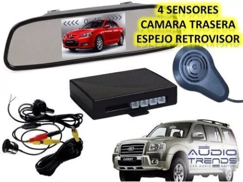 Kit De Sensores y Cámara Trasera Con Display en Espejo Retrovisor