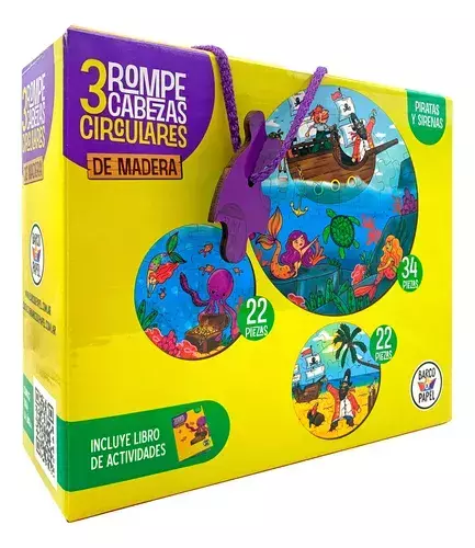 Rompecabezas Circular Madera Piratas Sirenas - Barco De Papel