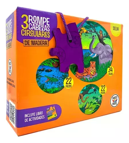 Rompecabezas Circular De Madera Selva X 3 - Barco De Papel