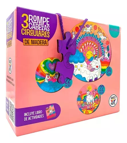 Rompecabezas Circular Madera Unicornios X 3 - Barco De Papel