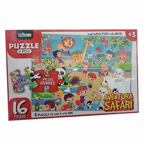 Rompecabezas gigante "Safari" 16 piezas con dorso para colorear - UNIESCO