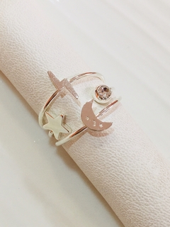 ANILLO TRIPLE LUNA ,ESTRELLA Y ,RAYO Y PUNTO DE LUZ